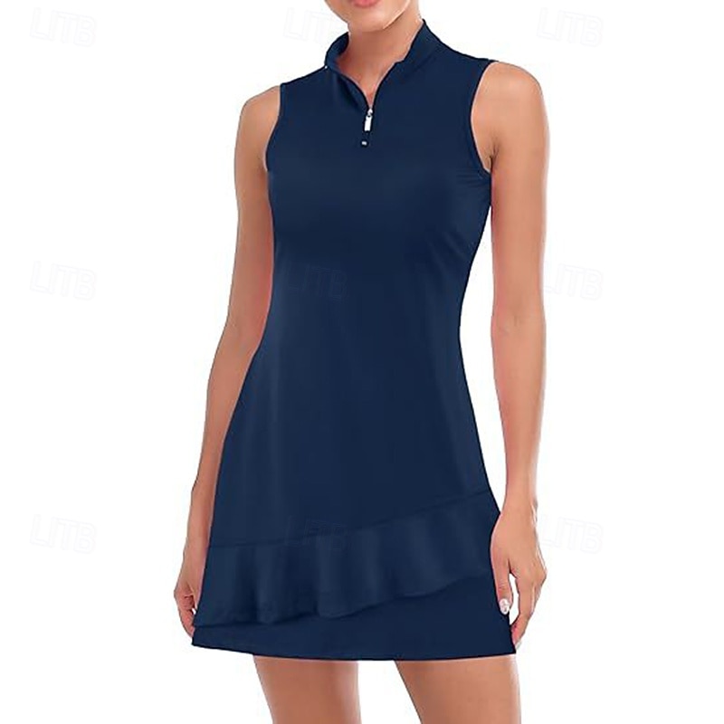 Damskie Graficzny Solidne kolory Sukienka do tenisa Sukienka sportowa Odprowadza wilgoć Oddychający Bransoletka tenisowa Obuwie sportowe Bieganie Kołnierz zapinany na zamek Sukienka Czarny Biały 2026 - $26.99 –P7
