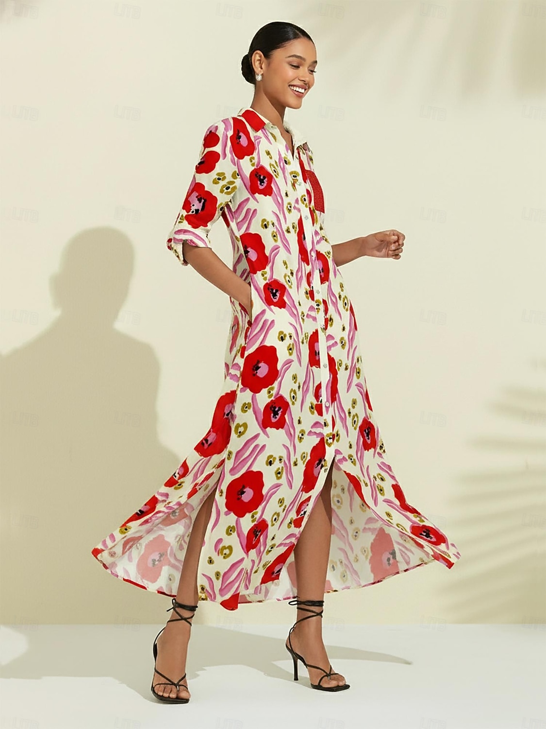 Abstract Floral Print Long Shirt Maxi Dress Vacation Casual 2026 - $113.99 –P2