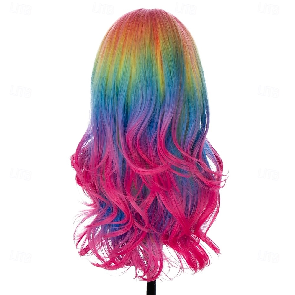 Peluca de carnaval 2026 Rosa Azul Verde Rizado Ondulado Larga Peluca sintética para festival Carnaval Desfile Cabello para disfraz de cosplay para Mujer 2026 - $21.99 –P3