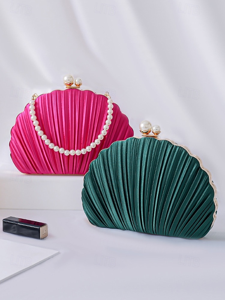 plisowana damska kopertówka z perłowym uchwytem – elegancka wieczorowa torebka, w wielu kolorach – idealna na wesela, imprezy i specjalne okazje 2026 - $29.99 –P5