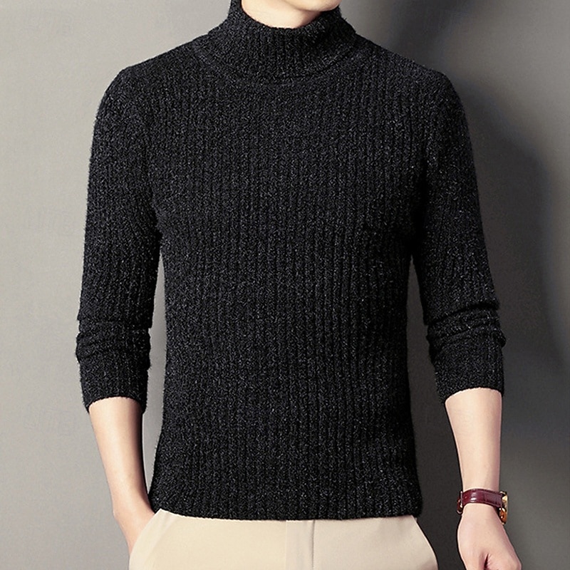 Herren Pullover Strickpullover Gerippt Stricken Normale Oberteile Gestrickt Einfach Rollkragen Mode Basic Urlaub Alltagskleidung Bekleidung Herbst Winter Schwarz Kaffee M L XL 2026 - $37.99 –P7