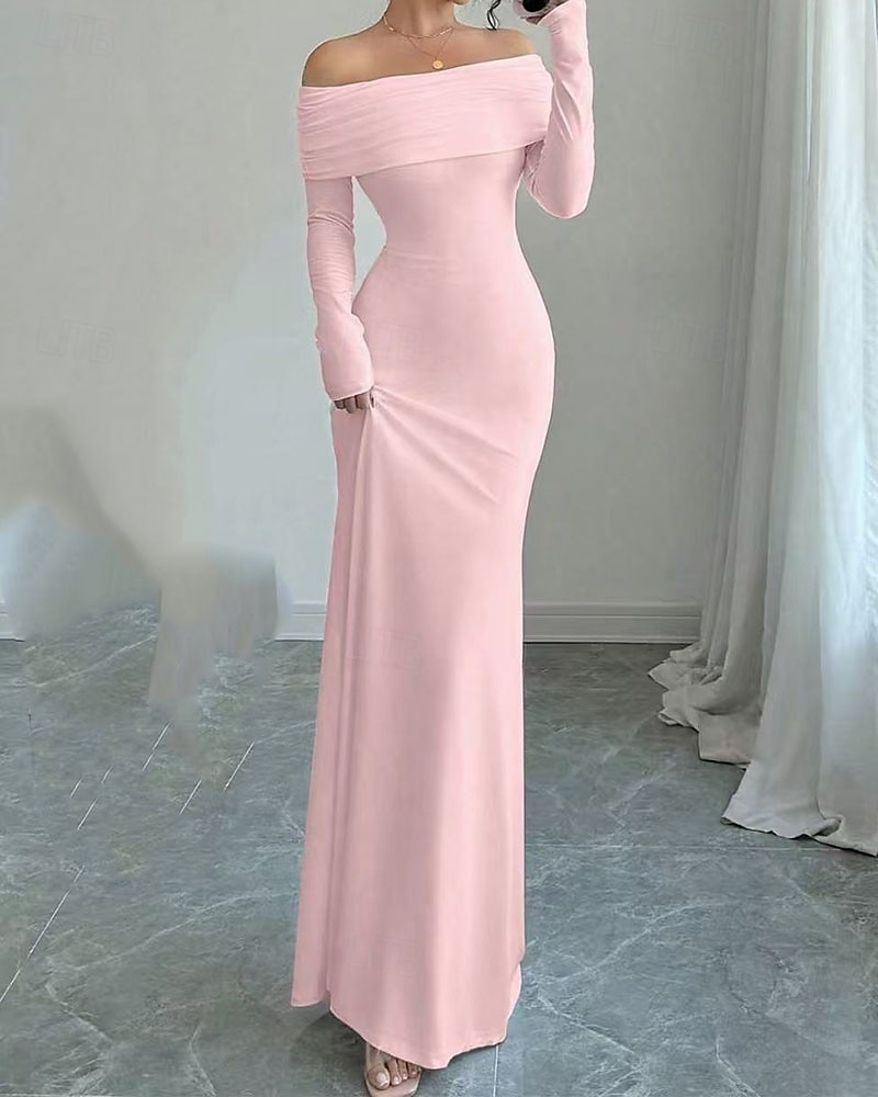 Mujer vestido largo vestido largo Vestido negro Vestido tubo Elegante Moda Moderno Diario Oficina Fiesta Ajuste regular Plano Manga Larga Hombros Caídos Negro Blanco Rosa Vino Primavera Otoño Invierno 2026 - $26.99 –P5