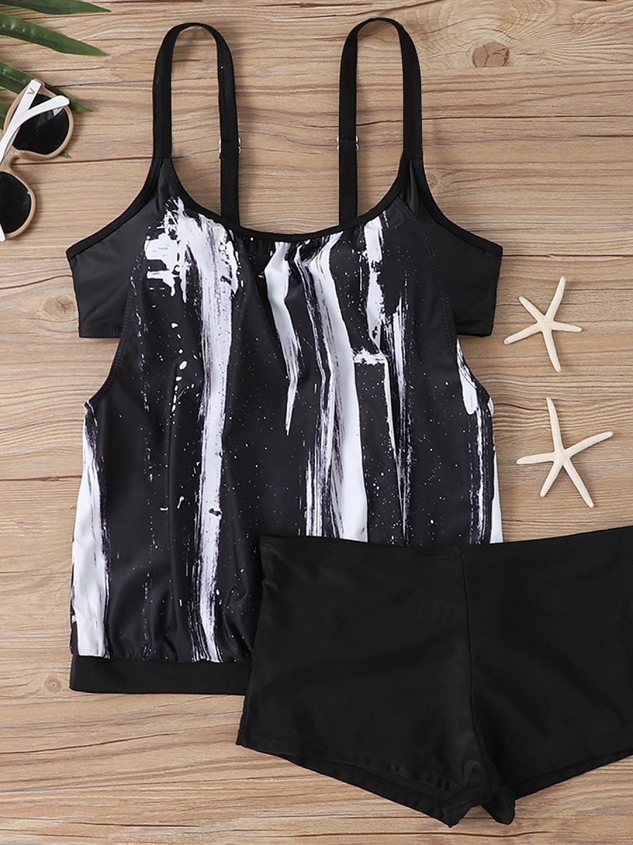 Tankini Feminino de Biquíni 2 Peças com Cintura Alta Controle de Barriga Cintura Alta Slim Costas Nuas Roupas de Praia de Férias Gráfico Floral com Decote U Sem Mangas de 2026 por $33.99 –P6