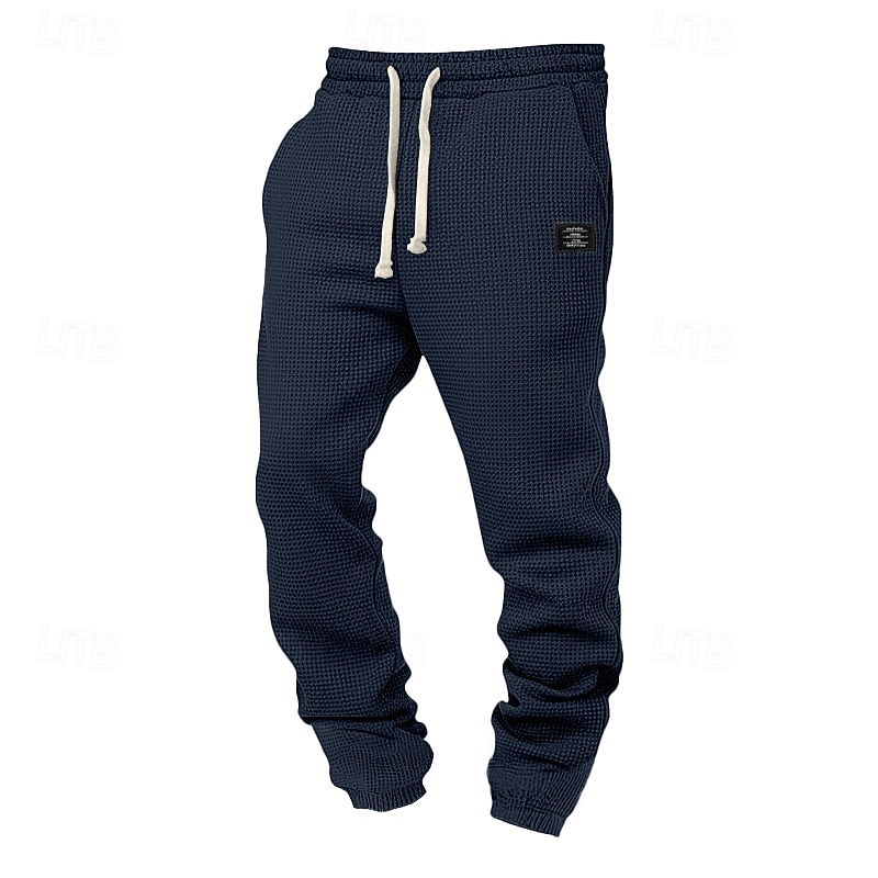 Men's Waffle Sweatpants Joggers Trousers Casual Pants Drawstring Elastic Cuff Solid Color Comfort Full Length Daily Outdoor Streetwear Vacation Fashion Black White Micro-elastic 2026 - $22.99 –P2