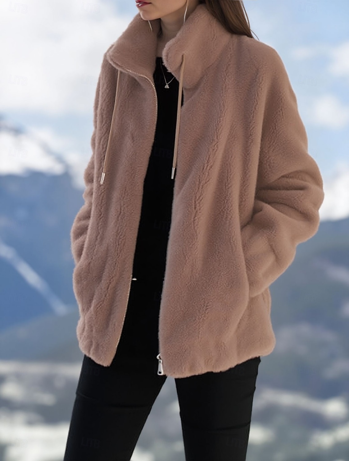 Dam Vinterkappa Teddyrock Håller värmen Bekväm Snörning Dragkedja Elegant Plysh Ledigt Ensfärgat Hem Ledigt Kort Hög krage Normal Långärmad Ytterkläder Rubinrött Purpur Grön Vår Höst 2026 - $25.99 –P3