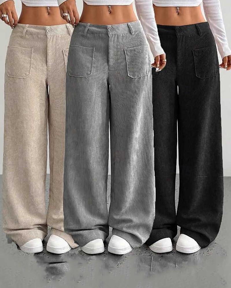 Per donna Culotte Gamba Larga Chinos Streetwear Casual Lunghezza intera Vita media Semplice Tasca Elastico in vita Confortevole Inelastico Quotidiano All'aperto Vacanza Aalbicocca Grigio Blu marina del 2026 a $14.49 –P1