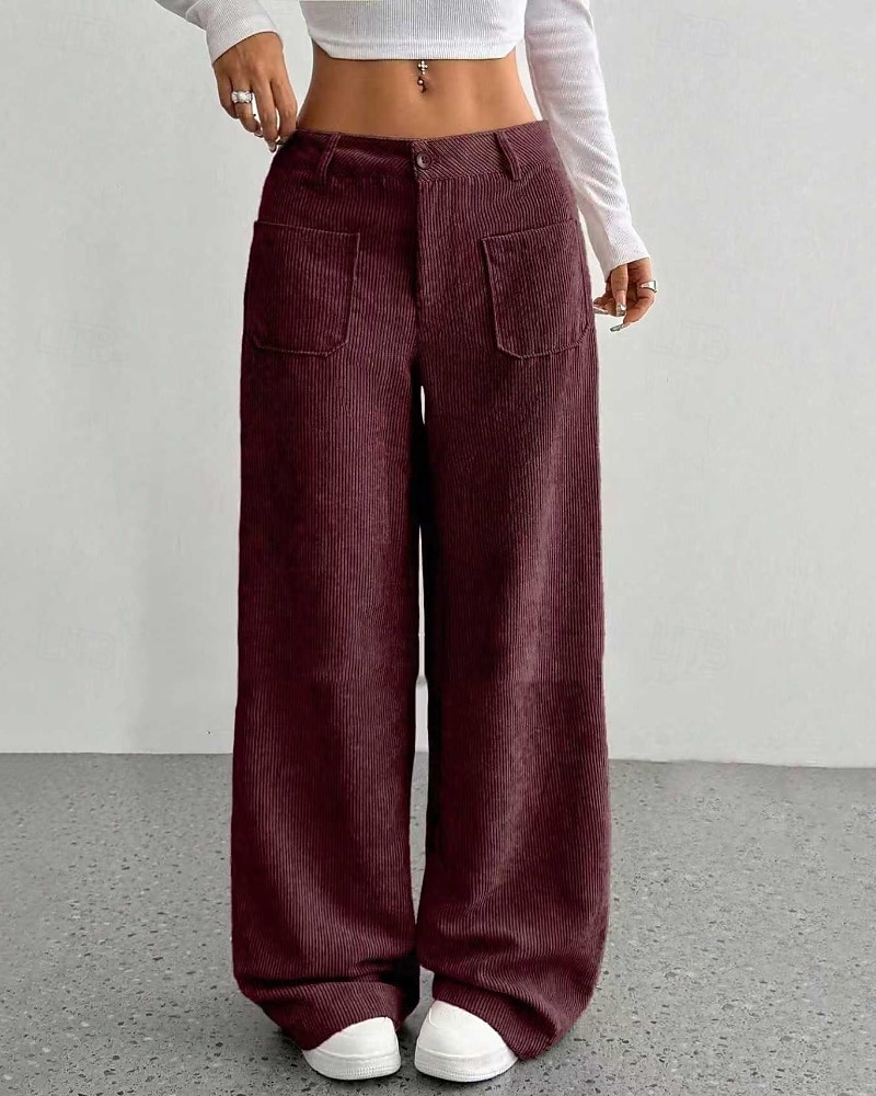 Per donna Culotte Gamba Larga Chinos Streetwear Casual Lunghezza intera Vita media Semplice Tasca Elastico in vita Confortevole Inelastico Quotidiano All'aperto Vacanza Aalbicocca Grigio Blu marina del 2026 a $14.49 –P19