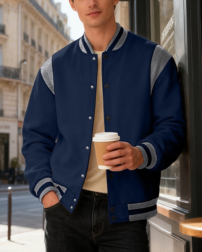 Herren Leichte Jacke Freizeitjacke Collegejacke Outdoor Urlaub Patchwork Tasche Frühling Herbst Farbblock Streetwear Stilvoll Stehkragen Regulär Dunkelgrau Schwarz Wein Marineblau Khaki Jacken 2026 - $31.99 –P3