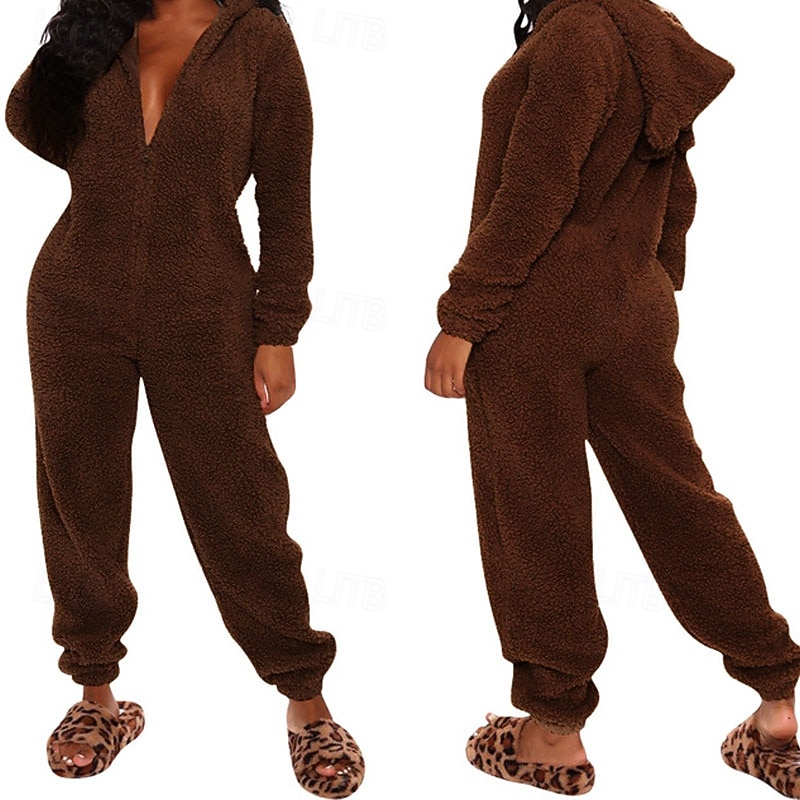 Women's Loungewear Onesie Warm Fashion Sexy Pure Color Zipper Hoodie Pant Vacation Home Street Sleeveless Crew Neck Blue Black White Red Brown Fall Winter Regular Fit 2026 - $37.99 –P5