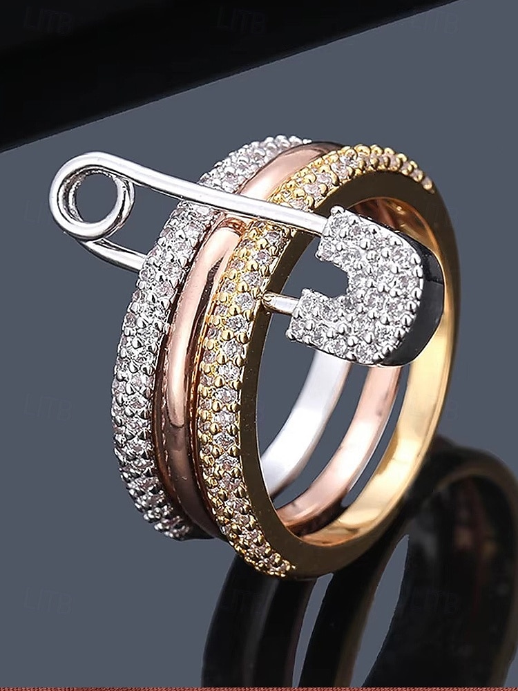 Dámský vánoční měděný prsten - elegantní tříbarevný design s čirými kameny, ideální jako sváteční dárek, slavnostní a stylový doplněk pro běžné i formální příležitosti 2026 - $11.99 –P5