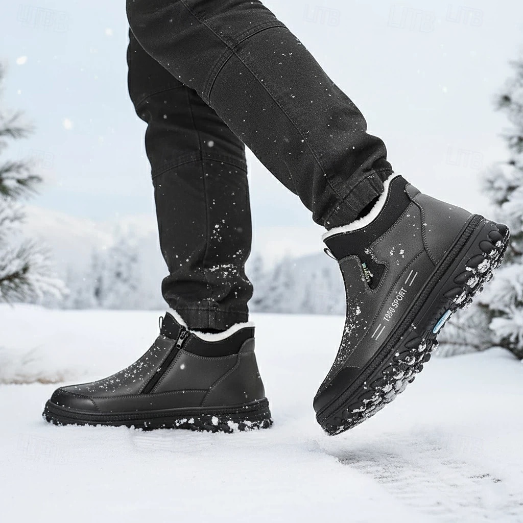 Botas masculinas pretas impermeáveis e sem cadarço – isolamento térmico com pele sintética macia, perfeitas para uso no inverno e passeios casuais de 2026 por $29.99 –P1