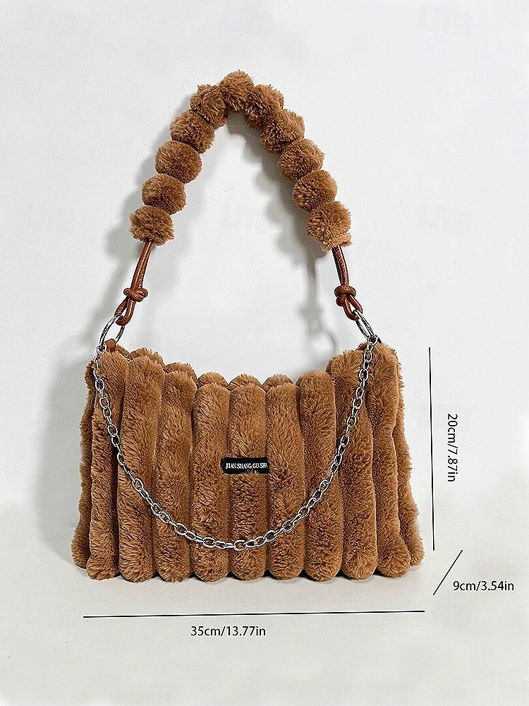 Women's Faux Fur Shoulder Bag, Multi-Color, Versatile Carry Styles, Fashionable Chain Strap, Ideal for Casual & Party Wear 2026 - $19.99 –P12