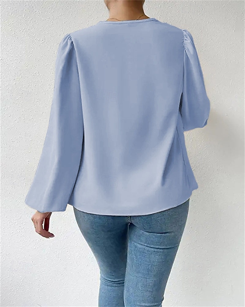 Damen Hemd Elegant Satin-Top Bluse Gerafft Patchwork Drapiert Einfarbig Einfach Elegant Vintage Täglich Langarm Laternenärmel Asymmetrisch Normale Oberteile Täglich Arbeit Ferien Blau Schwarz Wei 2026 - $25.99 –P10