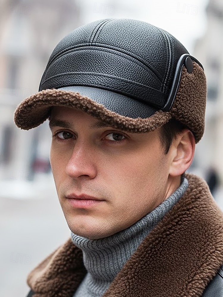 Wintermütze für Herren aus Kunstleder – isoliert mit flauschigen Fellohren, stylischer Fliegerstil, ideal für kaltes Wetter und Outdoor-Aktivitäten. 2026 - $11.99 –P2