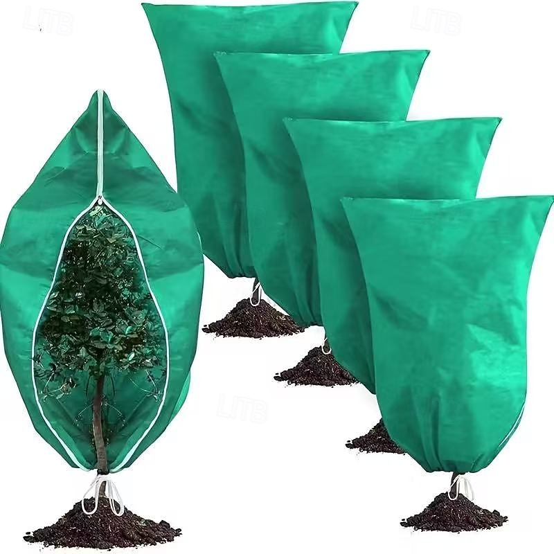 Conjunto de 3 capas protetoras para plantas contra geadas, grandes sacos verdes resistentes ao gelo com fecho de zíper e cordão, proteção de inverno para árvores e arbustos no jardim, ideais para de 2025 por $13.49 –P1