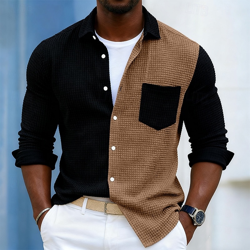 Ανδρικά Πουκάμισο Βάφλα πουκάμισο Casual πουκάμισο Πουκάμισο με κουμπιά Θαλασσί Καφέ Πράσινο του τριφυλλιού Μακρυμάνικο Σκέτο Πέτο Causal Καθημερινά Μπλοκ χρωμάτων Ρούχα Μοντέρνα Καθημερινό 2026 - $26.99 –P8