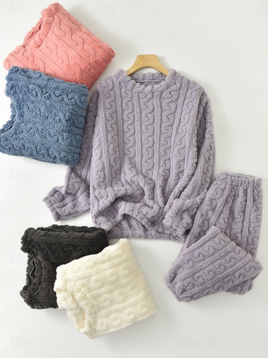 Női Pizsama Alkalmi Kényelmes Tiszta szín Rugalmas derék Nadrág Otthon Napi Hosszú ujj Terített nyak Fehér Rubin Sötétkék Bíbor Khakizöld Tavasz Ősz Tél Laza öltözet 2026 - $24.99 –P15