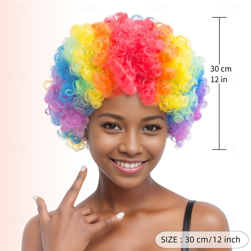 Carnival Wig 2026 Pink Red Black Curly Afro Short Synthetic Festival Wig Mardi Gras Parade Cosplay Costume Hair for Men 2026 - $11.49 –P2