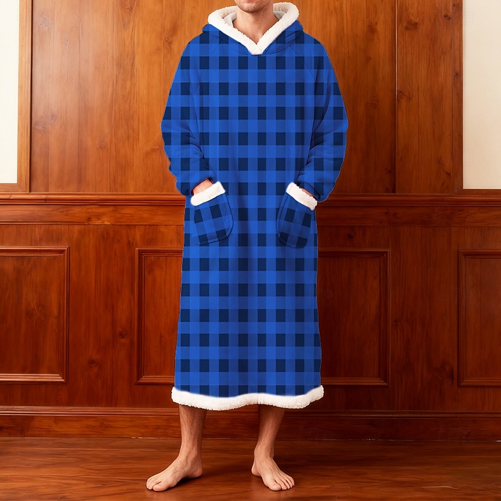Men's Pajamas Sleepwear Bath Gown Plain Fashion Stylish Classic Home Daily Bed Sherpa Polyester Thermal Warm Comfort Soft Hoodie Long Sleeve Pocket Summer Spring Blue Light Pink 2026 - $39.99 –P6