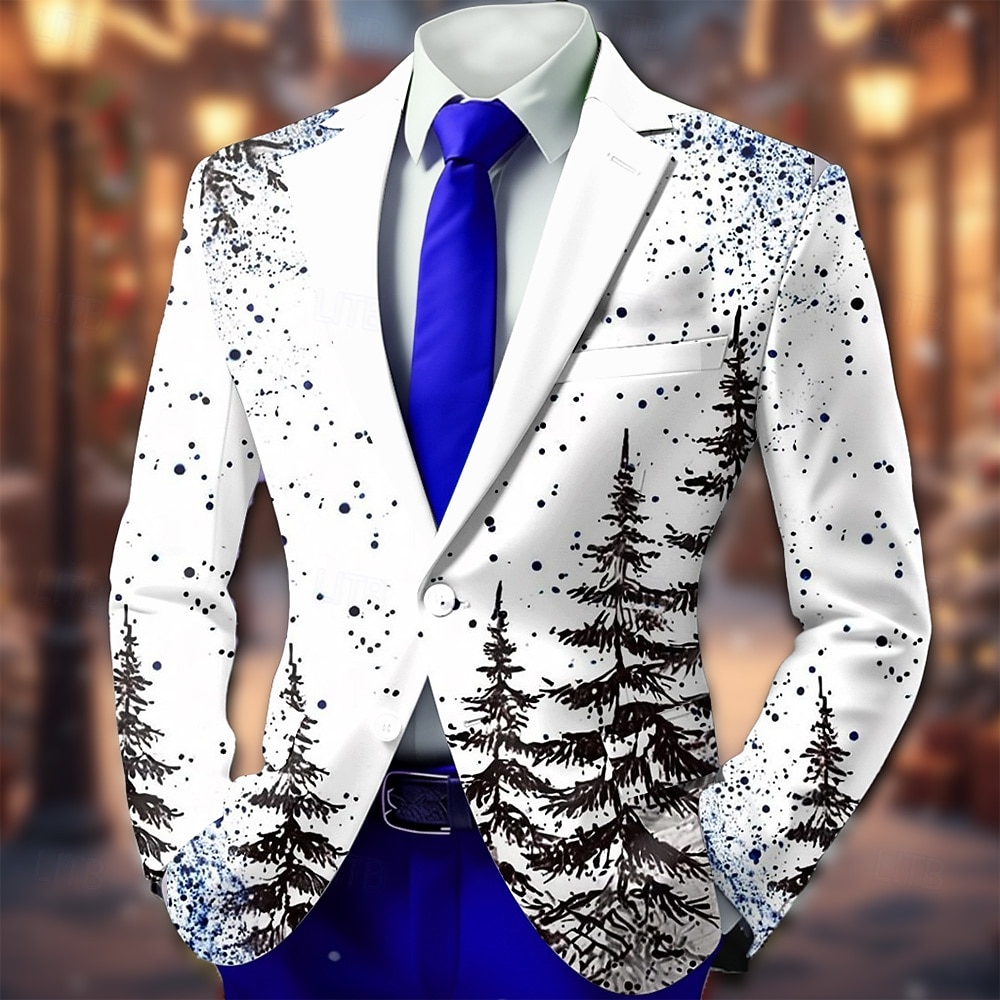عيد الميلاد المجيد رجالي شجرة جاكيت بليزر معطف مريح متنفس فني كاجوال ملابس الحفلات والسهرات مناسب للبس اليومي مهرجان طباعة ثلاثية الأبعاد Buttons خريف & شتاء حز كم طويل أسود أبيض 2025 - $64.99 –P2