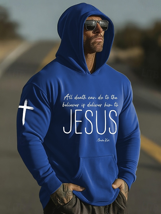 Herren Kreuz Jesus Kapuzensweatshirt Pullover-Hoodie Lässiger Hoodie Pullover Mode Täglich Urlaub Lässig Vintage-Retro Mit Kapuze Urlaub Streetwear Festival Blau Schwarz Weiß Rote Grün Drucken Herbst 2026 - $27.99 –P5