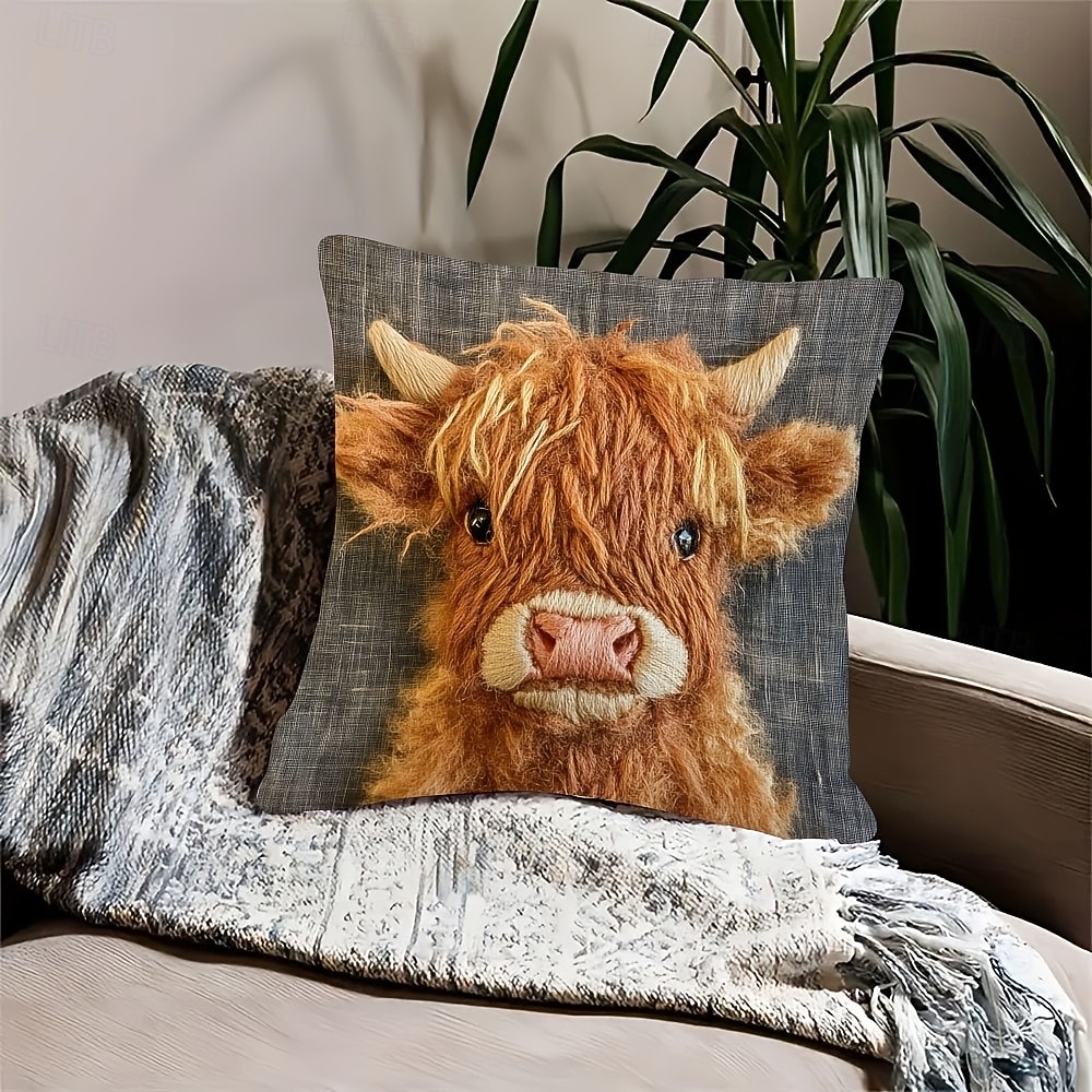 Highland Cow Pillow Covers 2D Flat Print Cute Calf Plush Cushion Covers Soft Short Velvet Decorative Throw Pillowcase for Sofa Couch Living Room Home Farmhouse Decor 2026 - $7.99 –P4