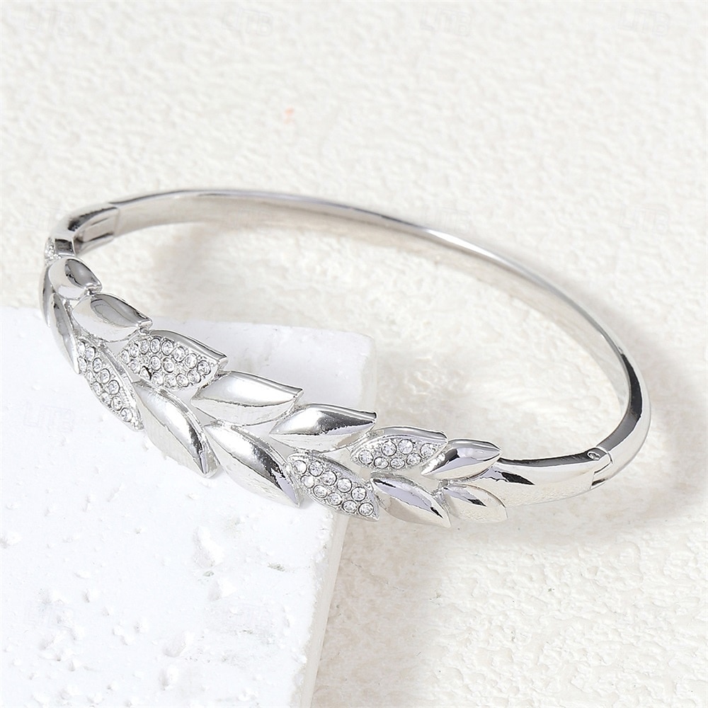 Cyrkon Retro Kształt listka Moda Spersonalizowane Prosty Modny Chrom Bransoletka Biżuteria Srebrny / Złota Na Ślub Impreza Zaręczynowy Studniówka 2026 - $9.99 –P3