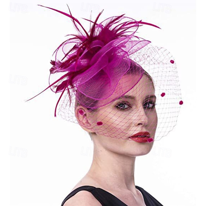Hoofdtooi Haarclip Veer Veren Bruiloft Verjaardag Elegant Vintage Met Veer Tule Helm Hoofddeksels 2026 - $17.49 –P5