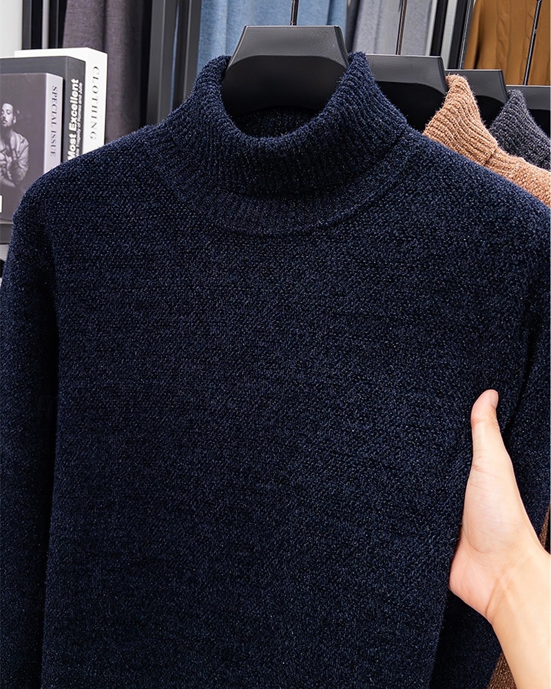 Herren Pullover Fleece Pullover Strickpullover Gerippt Stricken Normale Oberteile Gestrickt Einfach Rollkragen Mode Basic Urlaub Alltagskleidung Bekleidung Herbst Winter Schwarz Marineblau M L XL 2026 - $35.99 –P6