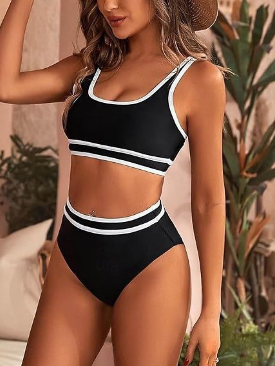 Naisten Uima-asut Bikinit 2 kpl Alushousut Uimapuku Ohut Avoin selkä Loma Ranta-asut Yhtenäinen väri U kaula-aukko Hihaton Uimapuvut 2025 - $23.99 –P5