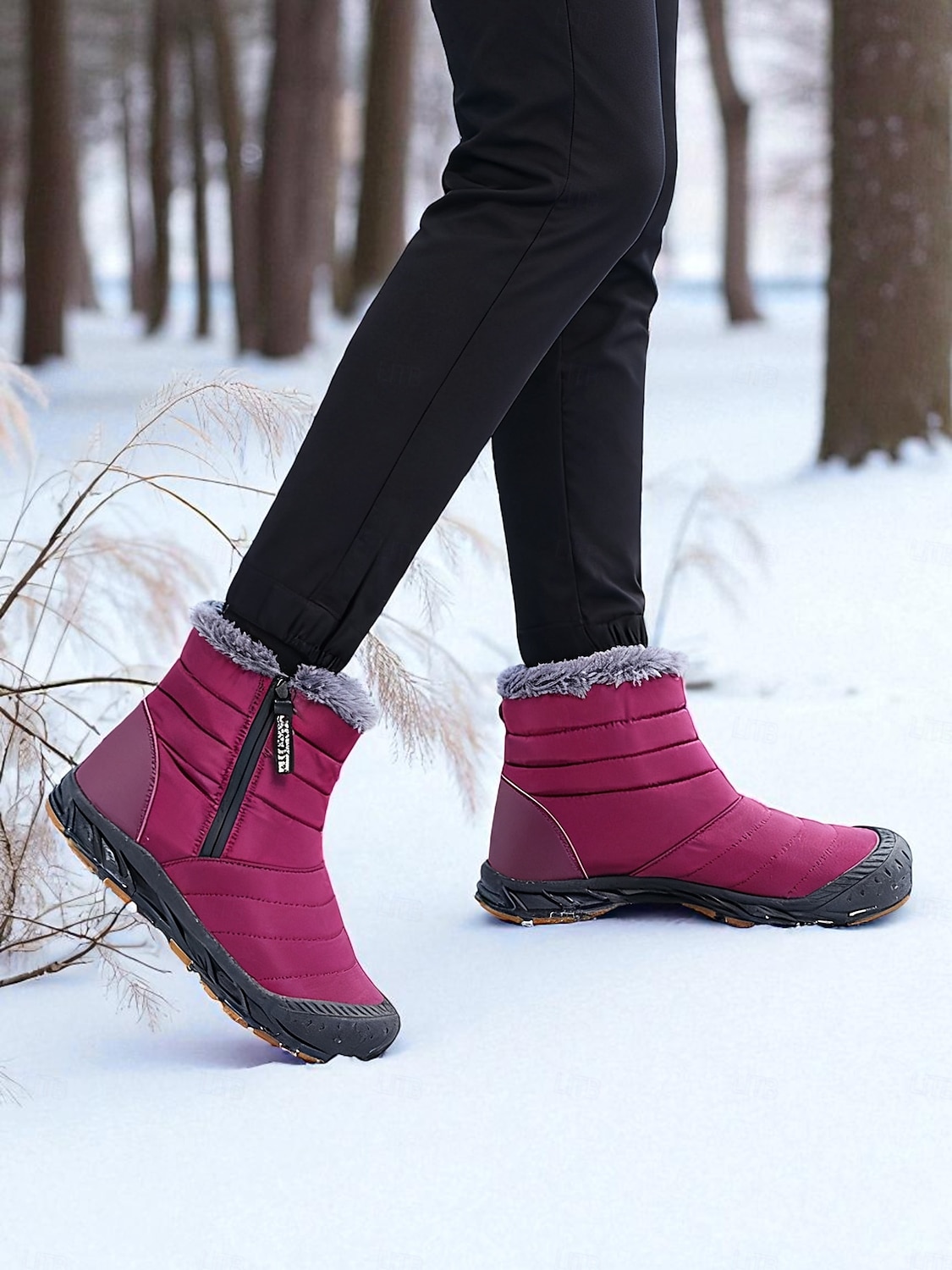 Women's Burgundy Fur Lined Ankle Boots - Waterproof Winter Snow Shoes with Anti-Slip Rubber Sole, Warm Cozy Footwear for Outdoor and Casual Wear 2026 - $54.99 –P2