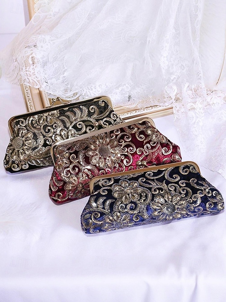 Pochette à sequins pour femme – en polyester, multicolore, ornée de motifs floraux métallisés, avec bandoulière chaîne, idéale pour les mariages, les fêtes et les soirées. de 2026 ? $19.99 –P6