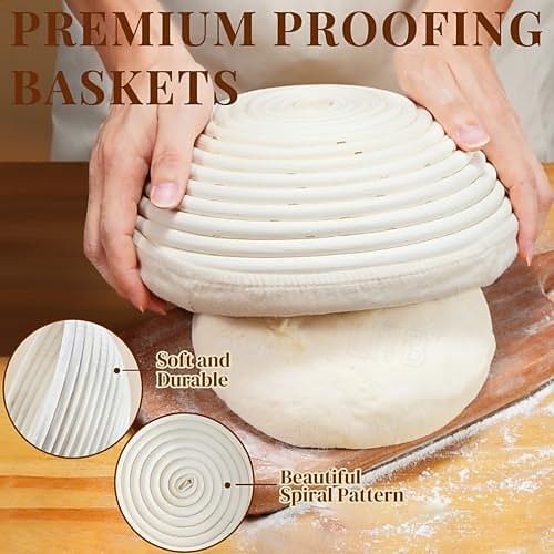 kovászos kezdőkészlet tartalmaz egy 23 cm-es kört &25 cm-es ovális banneton kenyérkelesztő kosár kenyérsütővel, tésztakaparóval, tésztakeverővel, szilikonkefével és szűrővel 2026 - $77.99 –P3