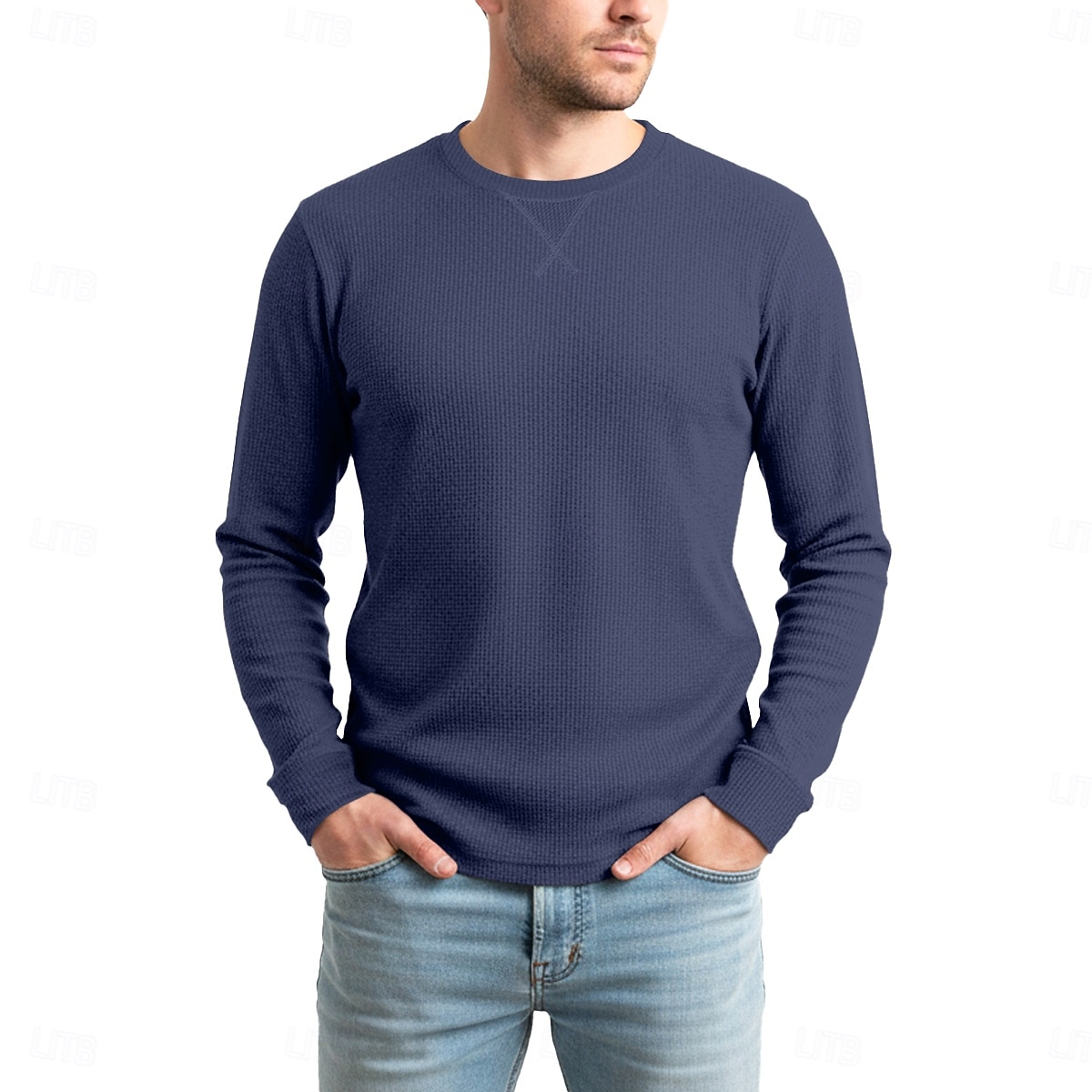 Муж. Футболка с вафельным рисунком Футболка Длинный рукав Вырез под горло Все сезоны Сплошной цвет Традиционный / винтаж На каждый день Гладкая ткань на открытом воздухе Дом Для занятий спортом 2026 - $15.99 –P7