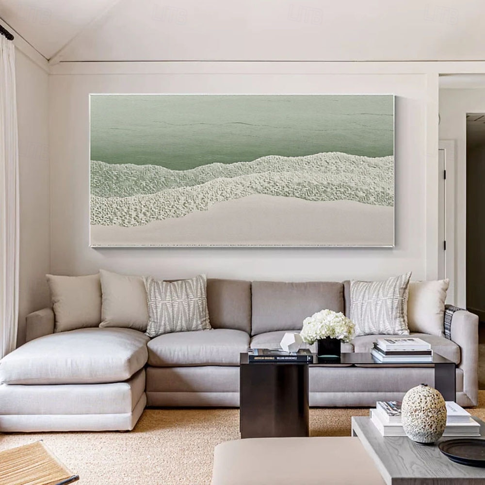 Hand painted Green Texture Sea oil painting handmade Wall Art Large Green Coastal Painting White Ocean Waves 3D Plaster Painting Minimalist Beach oil painting Wall Art painting Living Room Wall Art 2026 - $82.99 –P2