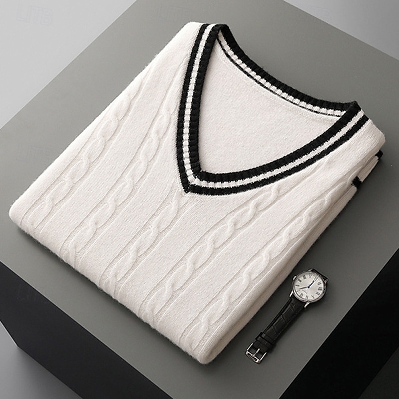 Ανδρικό γιλέκο από κασμίρ υψηλής ποιότητας με λαιμόκοψη V από καθαρό μαλλί, κλασικό πλεκτό πουλόβερ, απαλό, ζεστό, αναπνεύσιμο 2026 - $116.99 –P2