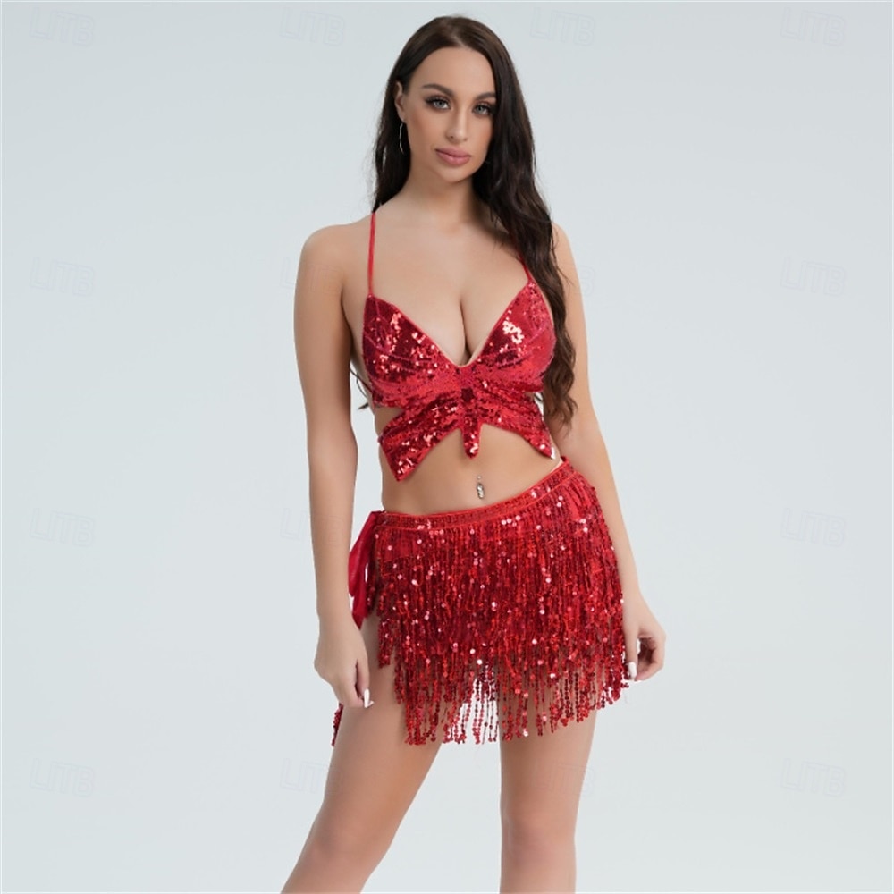 Costume de performance de danse indienne de danse du ventre de Samba Dancewear Ensemble de jupe à franges à sequins Tenue de performance de scène de club nocturne Costume de performance de 2026 ? €40.22 –P10