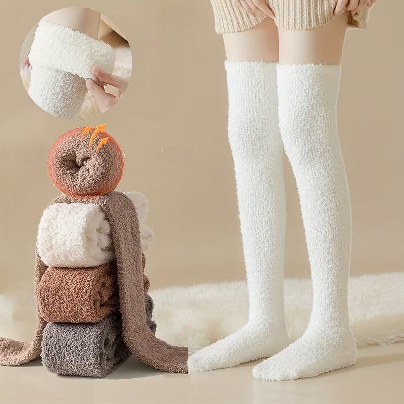 chaussettes hautes duveteuses pour femmes, chaussettes chaudes et douces montantes jusqu'aux cuisses, chaussettes pantoufles confortables de 2026 ? $13.99 –P1