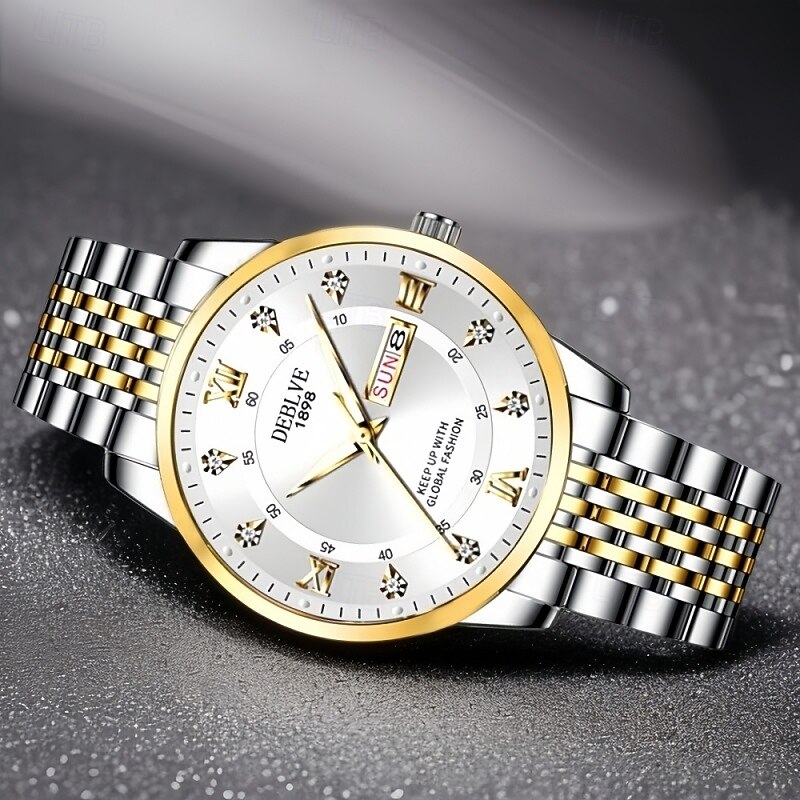 Fashionable Men's Wristwatch High-end Men's Quartz Watch Date Calendar Luminous Dial Rhinestone Decoration The Best Gift Choice for Men 2026 - $20.99 –P4