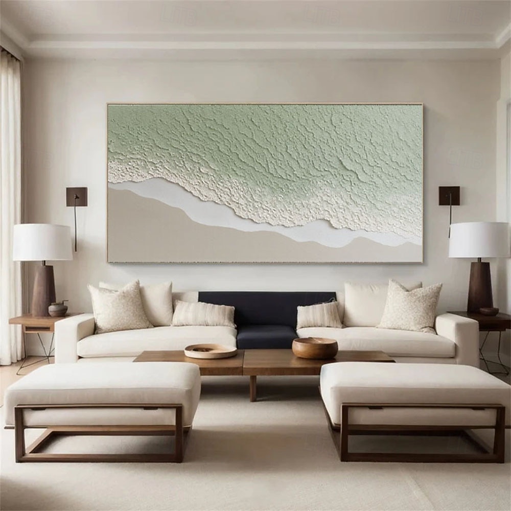 Hand painted Green Texture Sea oil painting handmade Wall Art Large Green Coastal Painting White Ocean Waves 3D Plaster Painting Minimalist Beach oil painting Wall Art painting Living Room Wall Art 2026 - $82.99 –P3