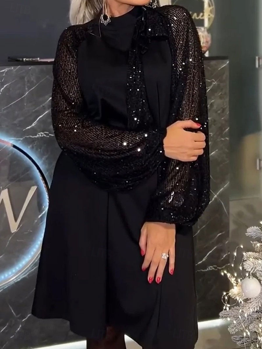 Christmas Women's Knee Length Dress A Line Dress Elegant Stylish Casual  Party Regular Fit Solid Color Long Sleeve High Neck Blue Black Red Purple  Spring Fall Winter 2026 - $39.99