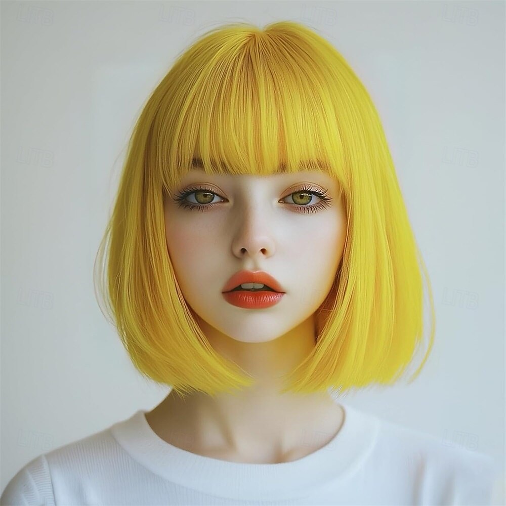 Peruca de Carnaval 2026 Loiro Vermelho Preta Liso Bob Curto Peruca sintética para festivais Mardi Gras Parada Cabelo para fantasia de cosplay para Feminino de 2026 por IDR Rp385603 –P2