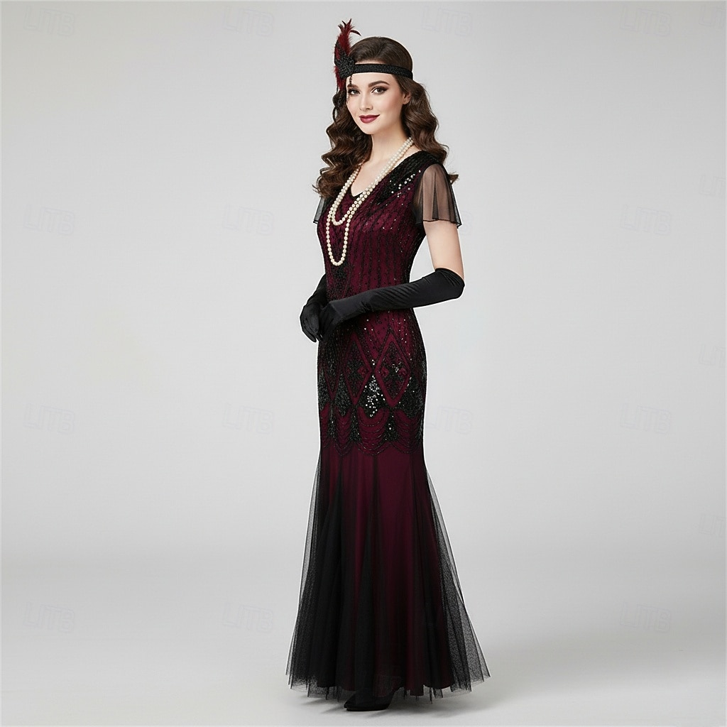 Σετ Δροσμός 20ετών 1920 Μακρύ Φορέματα Τουαλέτα Σύνολα με αξεσουάρ Κοντά μανίκια Το Great Gatsby Καλεσμένος γάμου Πούλιες Λαιμόκοψη V Φανταχτερή Φόρεμα Γυναικεία 2026 - $79.99 –P17