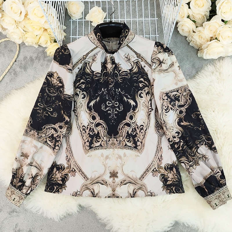 Femmes Chemisier Froncé Imprimé Fleuri Élégant manche longue Col haut Hauts Réguliers Quotidien Fête Sortir Noir Printemps Automne de 2026 ? $29.99 –P2