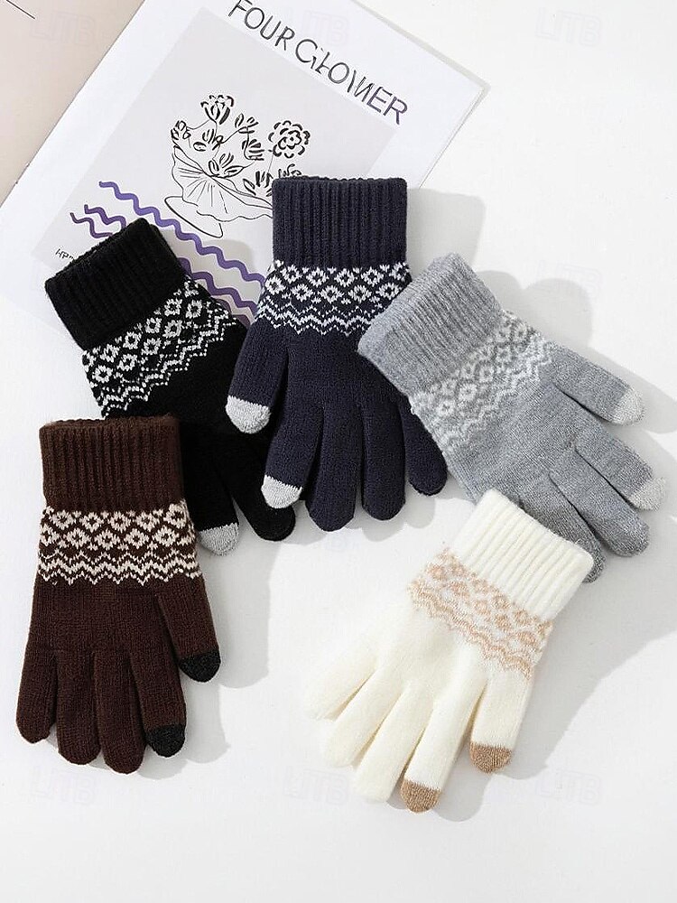 Julehansker med berøringsskjerm til herre, flere farger, varm strikk med Fair Isle-mønster, ideelle for vinter- og høytidsaktiviteter 2026 - $7.99 –P3