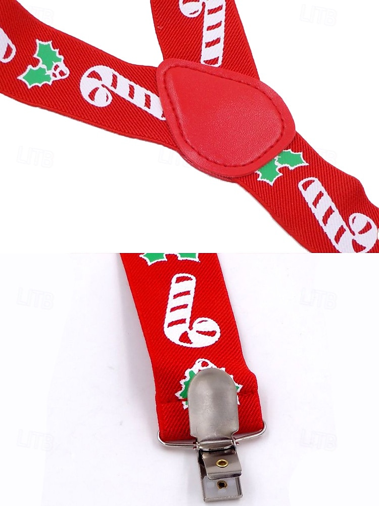 Juleseler til herre – røde med sukkerstang- og kristtorndesign, justerbare for høytidsfester og festlige sammenkomster 2026 - $11.99 –P7