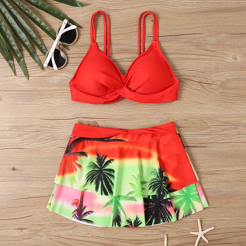 Dámské Plavky 2 ks Sukně Plavky Volány Volná záda prázdniny Oblečení na pláž Květinový Do V Bez rukávů Plavky 2026 - $27.99 –P3