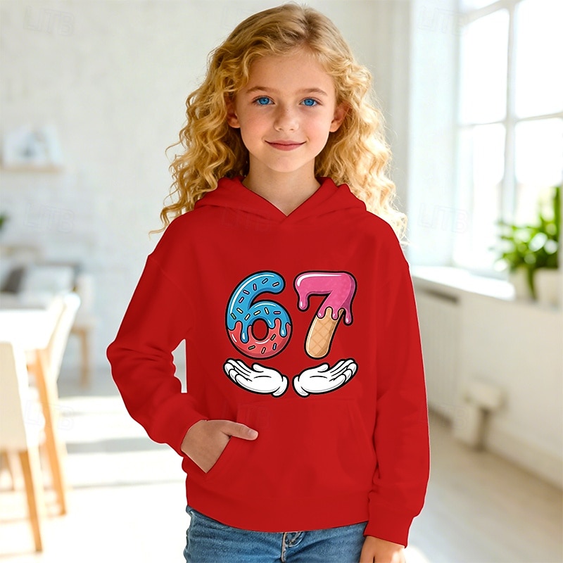 Unisex Girls' 3D Graphic Funny Slang 67 Hoodie Pullover Long Sleeve 3D Print Spring Fall Sports Fashion Streetwear Kids 4-12 Years Hooded Outdoor Casual Daily Regular Fit 2026 - $10.99 –P3