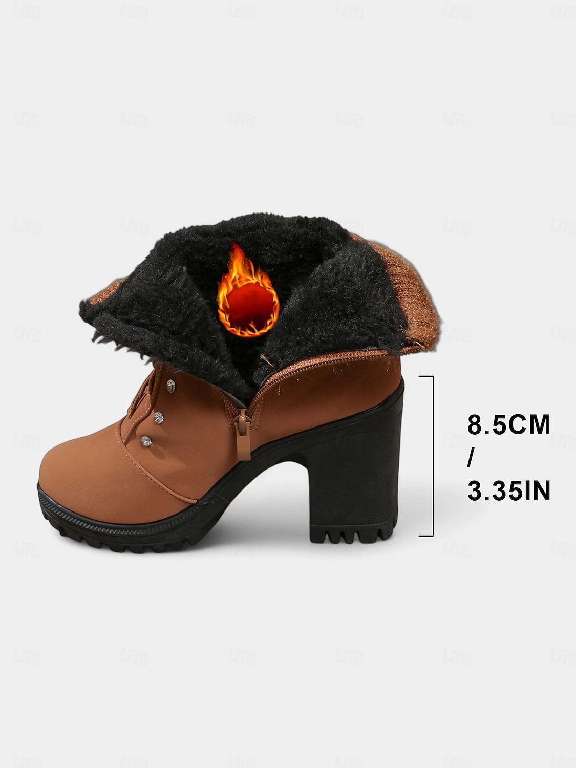 Botas femininas marrons de cano curto com salto alto – botas de inverno de couro sintético com cadarço, punhos de tricô e detalhes em pérola, perfeitas para o Natal e looks do dia a dia. de 2026 por $34.99 –P4