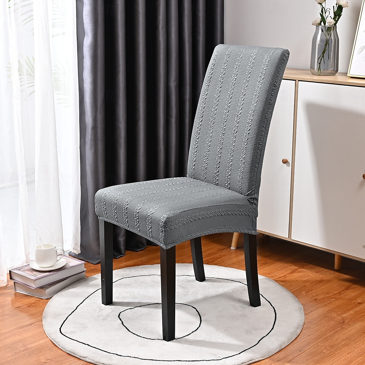 Coprisedia elasticizzati in jacquard tinta unita, coprisedia da pranzo con schienale alto, design a trecce testurizzate, protezione elastica per la sedia, per la casa, la cucina, l'hotel e la del 2025 a $9.99 –P3